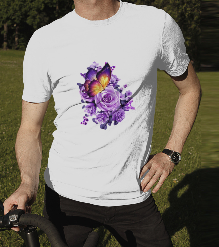 Butterfly Purple Rose Blossoms Floral Arrangement T-Shirt