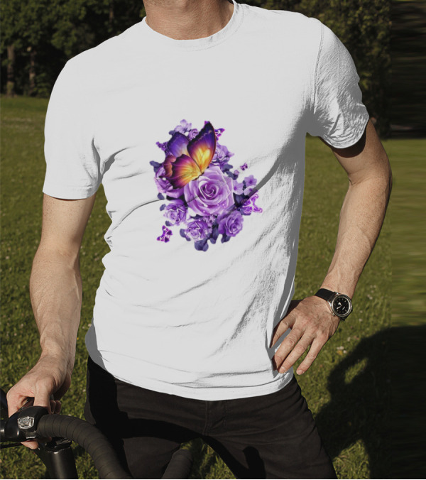 Butterfly Purple Rose Blossoms Floral Arrangement T-Shirt