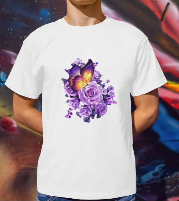 Butterfly Purple Rose Blossoms Floral Arrangement T-Shirt