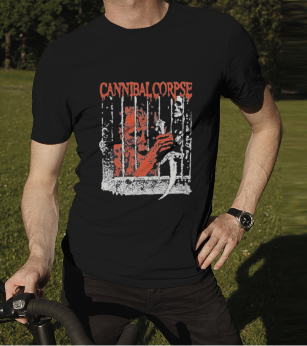 Cannibal Corpse Bloody Kill Cell Prison Bars Skeleton Knife T-Shirt