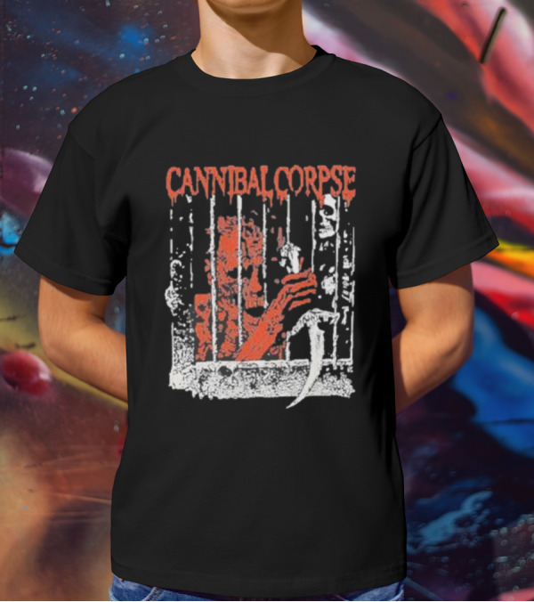 Cannibal Corpse Bloody Kill Cell Prison Bars Skeleton Knife T-Shirt