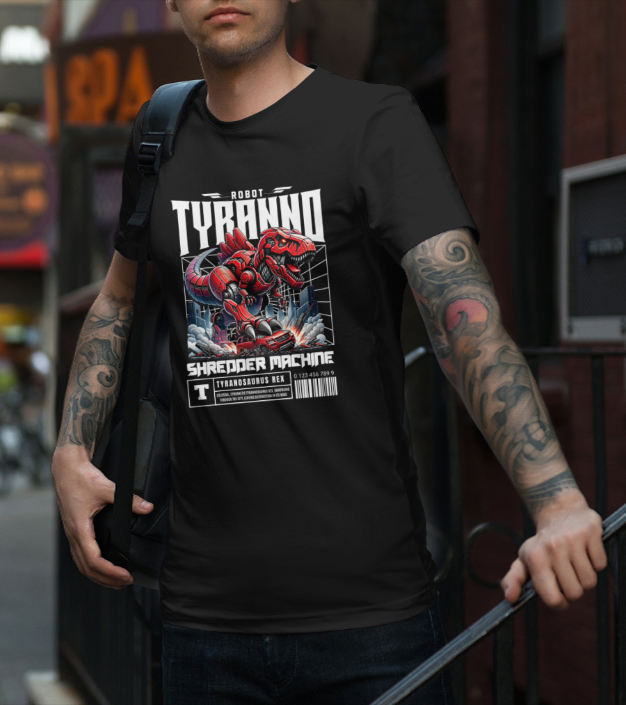 Robot Tyranno Shredder Machine Colossal Cybernetic Tyrannosaurus Rex Rampaging Through The City T-Shirt