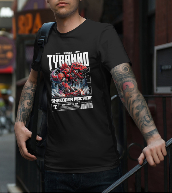 Robot Tyranno Shredder Machine Colossal Cybernetic Tyrannosaurus Rex Rampaging Through The City T-Shirt