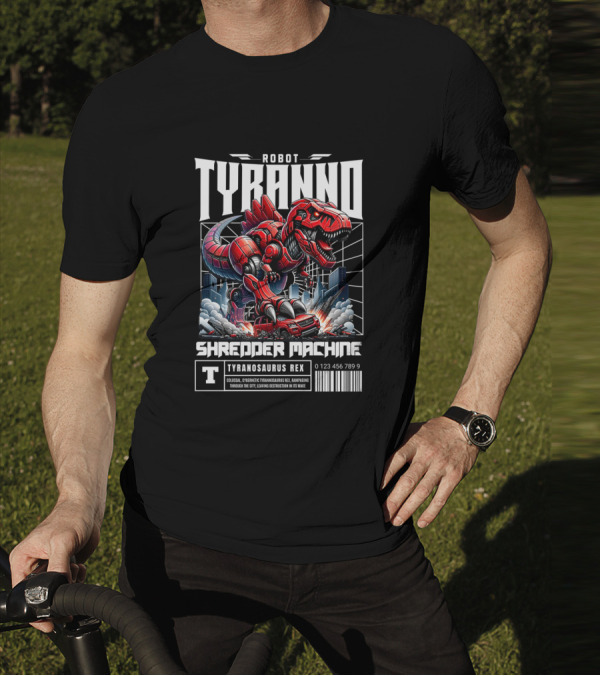 Robot Tyranno Shredder Machine Colossal Cybernetic Tyrannosaurus Rex Rampaging Through The City T-Shirt