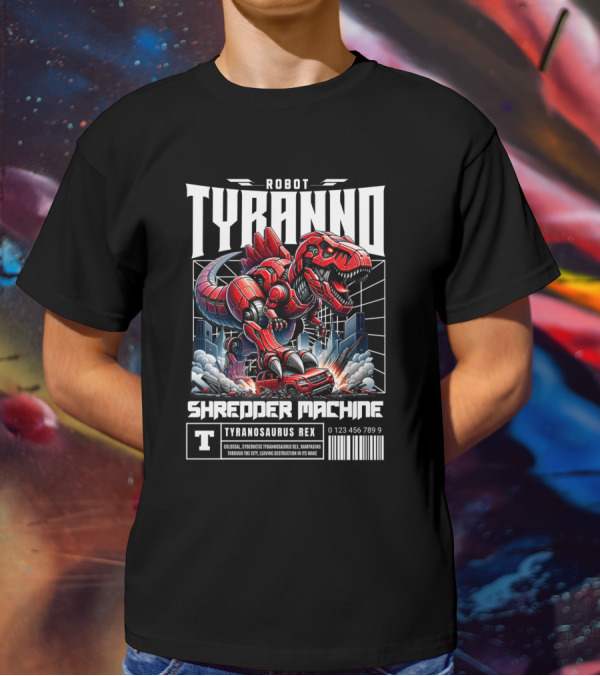 Robot Tyranno Shredder Machine Colossal Cybernetic Tyrannosaurus Rex Rampaging Through The City T-Shirt