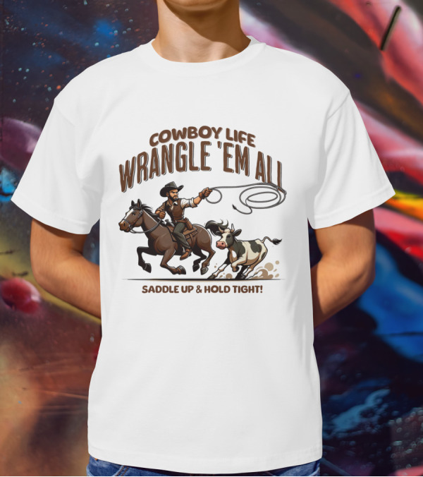 Cowboy Life Wrangle 'Em All Saddle Up And Hold Tight T-Shirt