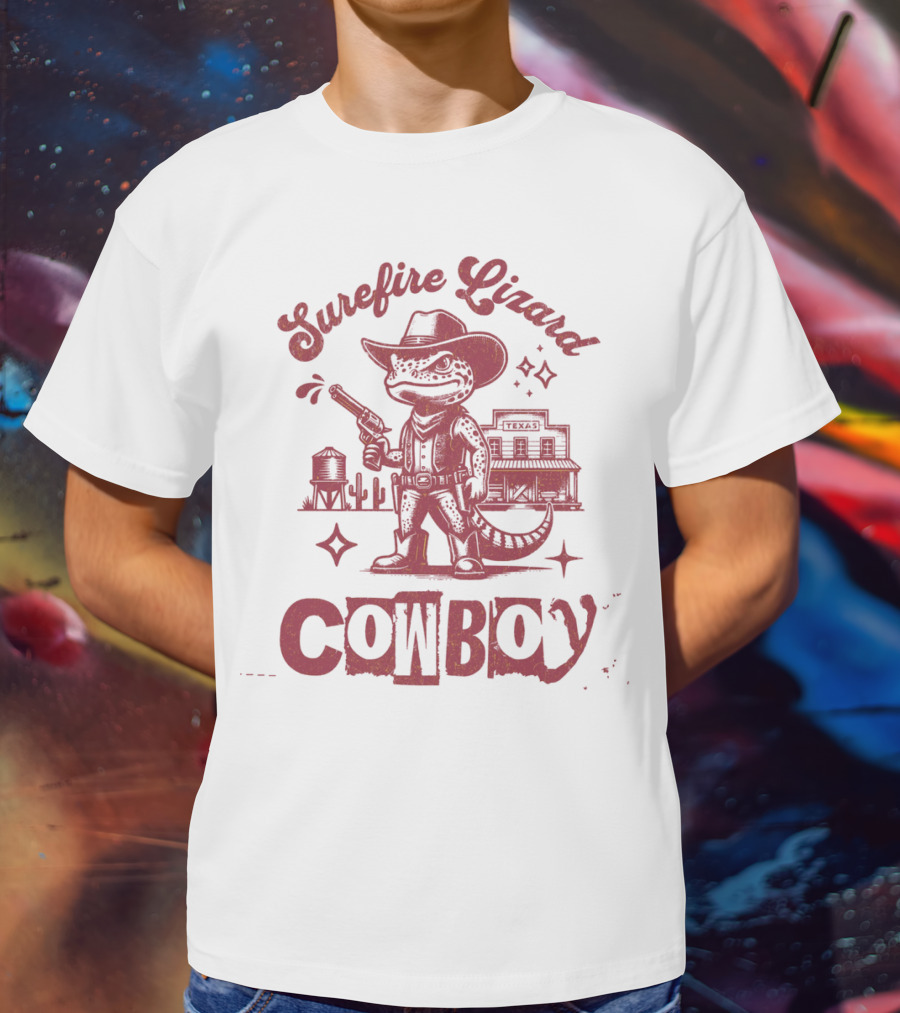Surefire Lizard Cowboy TexasWestern Scene T-Shirt