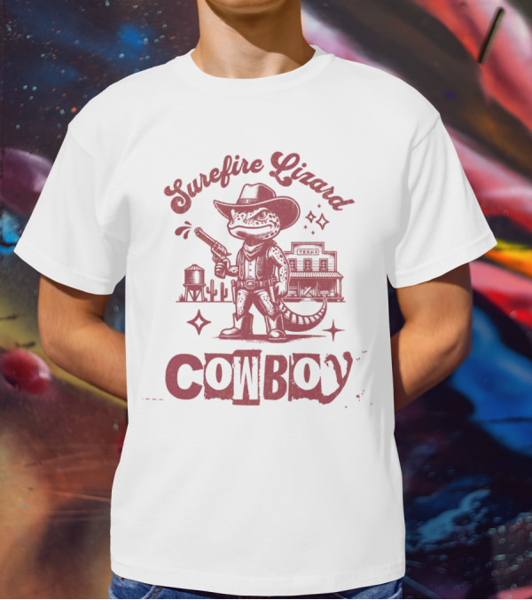Surefire Lizard Cowboy TexasWestern Scene T-Shirt
