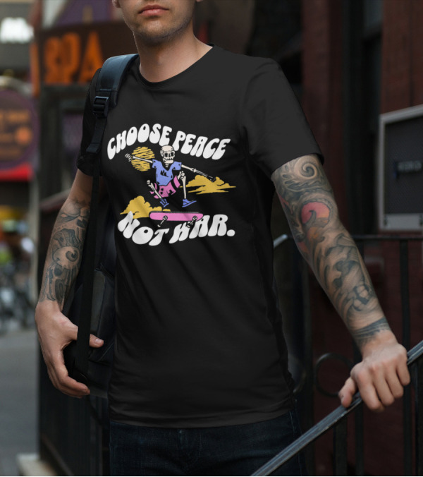 Choose Peace Not War Skeleton Skateboarding Sunset Cloud T-Shirt