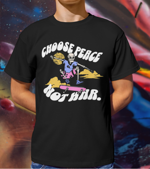 Choose Peace Not War Skeleton Skateboarding Sunset Cloud T-Shirt