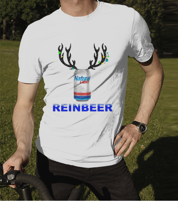 Natural Light Holiday Reinbeer Can Antlers Christmas T-Shirt
