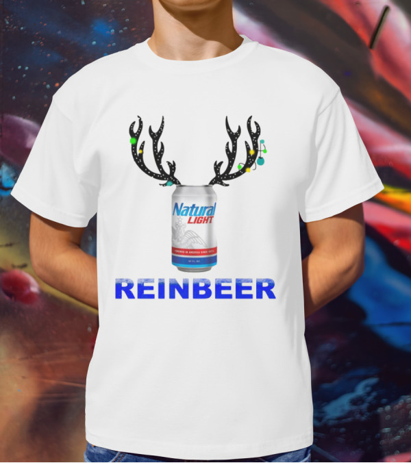Natural Light Holiday Reinbeer Can Antlers Christmas T-Shirt