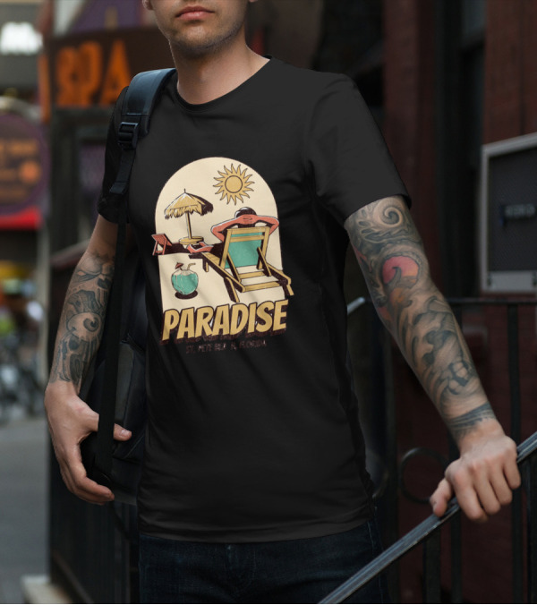 Paradise St. Pete Beach Florida Retro Sun Lounger And Cocktail Scene T-Shirt