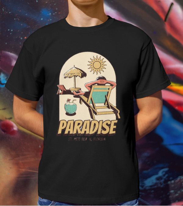 Paradise St. Pete Beach Florida Retro Sun Lounger And Cocktail Scene T-Shirt
