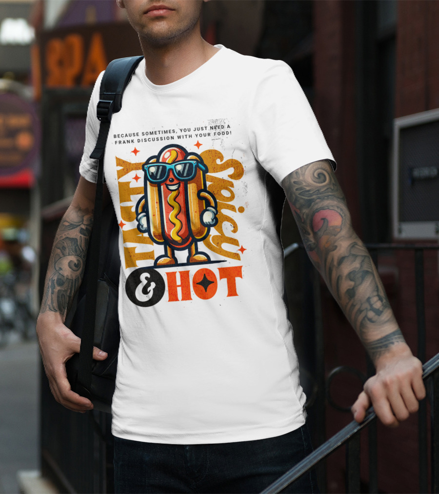 Highly Spicy And Hot Retro Funny Hot Dog Fast Food Mascot Character T-Shirt