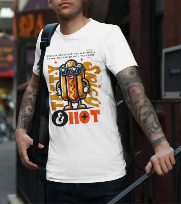 Highly Spicy And Hot Retro Funny Hot Dog Fast Food Mascot Character T-Shirt
