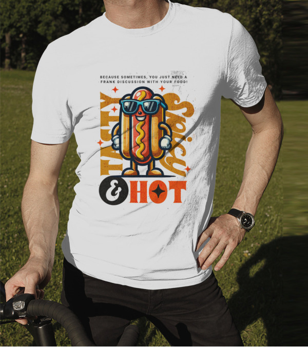 Highly Spicy And Hot Retro Funny Hot Dog Fast Food Mascot Character T-Shirt