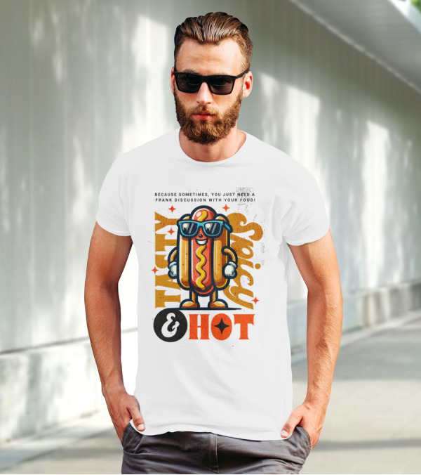 Highly Spicy And Hot Retro Funny Hot Dog Fast Food Mascot Character T-Shirt
