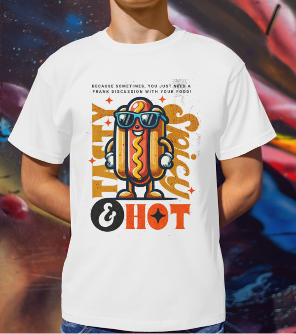 Highly Spicy And Hot Retro Funny Hot Dog Fast Food Mascot Character T-Shirt