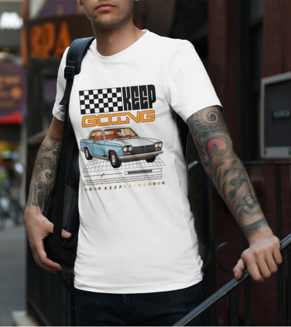 KEEP GOING Retro Car Classic Style Checkerboard Racing Elements T-Shirt