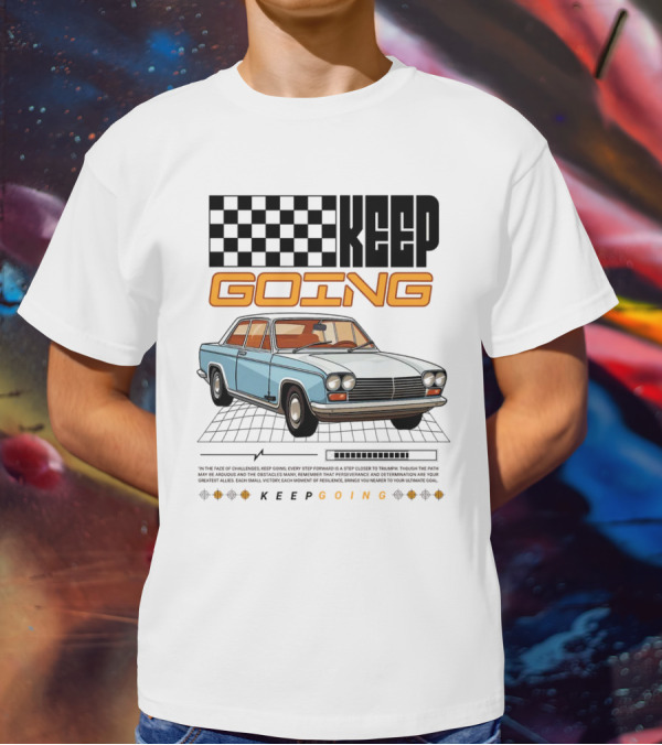 KEEP GOING Retro Car Classic Style Checkerboard Racing Elements T-Shirt