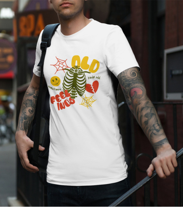 Old Feelings Sometimes Kinda Odd Broken Heart And Smiley Skeleton With Webs T-Shirt