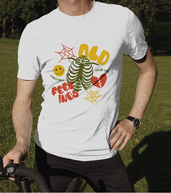 Old Feelings Sometimes Kinda Odd Broken Heart And Smiley Skeleton With Webs T-Shirt