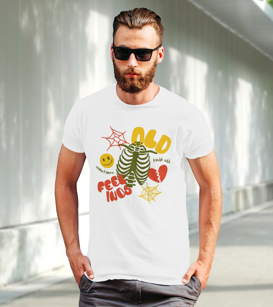 Old Feelings Sometimes Kinda Odd Broken Heart And Smiley Skeleton With Webs T-Shirt