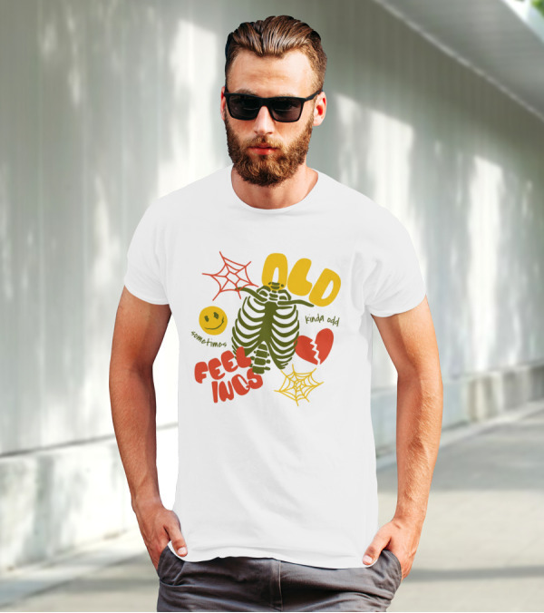 Old Feelings Sometimes Kinda Odd Broken Heart And Smiley Skeleton With Webs T-Shirt