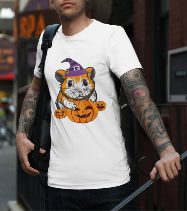 Halloween Guinea Pig With Witch Hat And Pumpkins T-Shirt