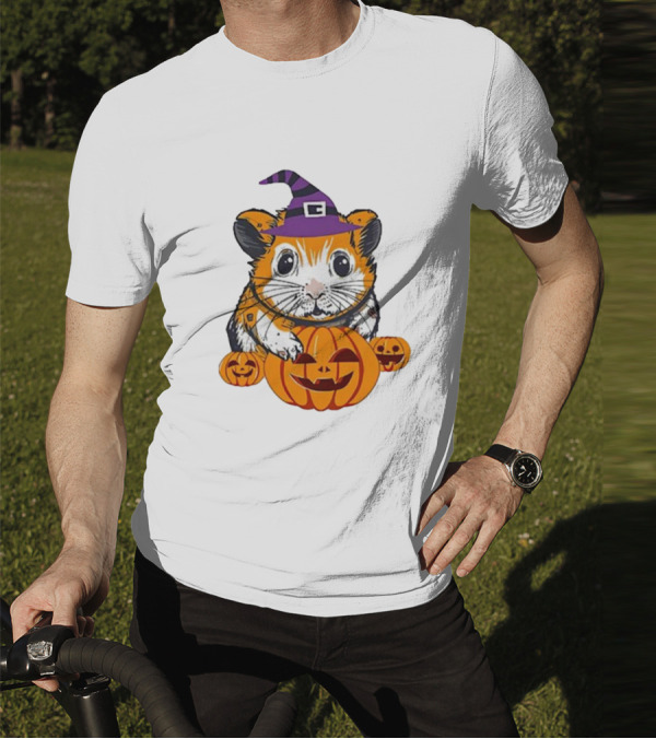Halloween Guinea Pig With Witch Hat And Pumpkins T-Shirt