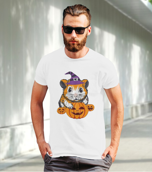 Halloween Guinea Pig With Witch Hat And Pumpkins T-Shirt