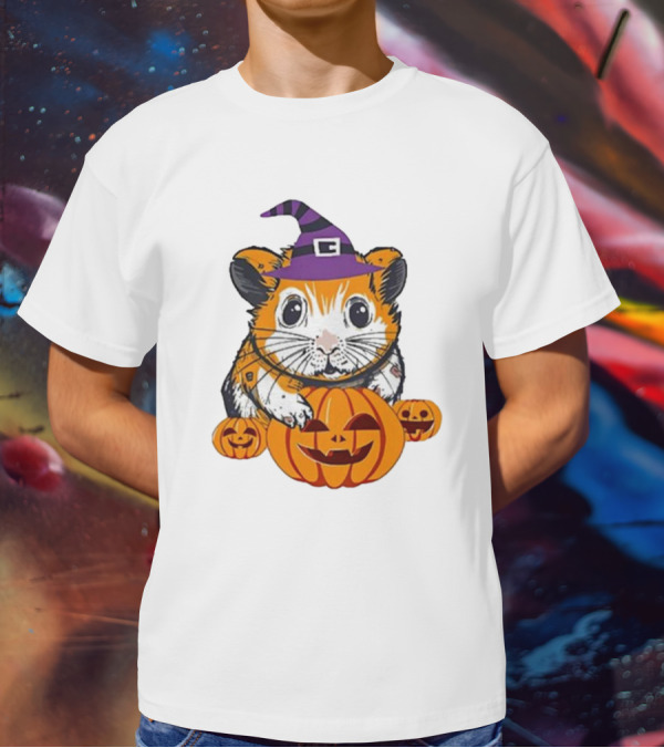 Halloween Guinea Pig With Witch Hat And Pumpkins T-Shirt