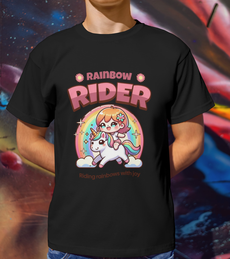 Rainbow Rider Riding Rainbows With Joy T-Shirt