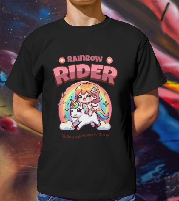Rainbow Rider Riding Rainbows With Joy T-Shirt