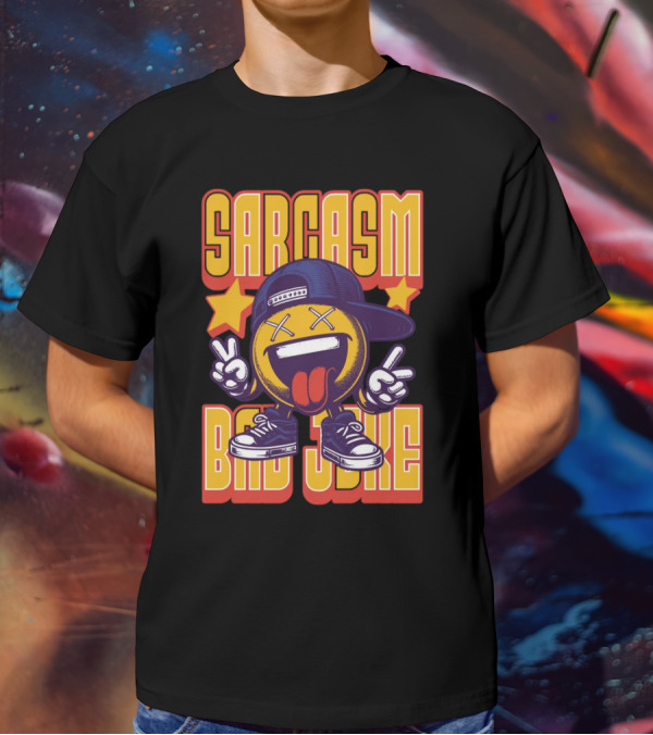 SARCASM BAD JOKE Emoji Character Laugh Peace Sign Cap Sneakers T-Shirt