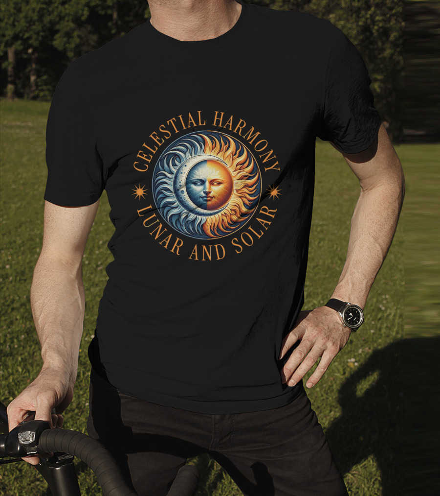 Celestial Harmony Lunar And Solar Duality Moon And Sun Symmetry T-Shirt