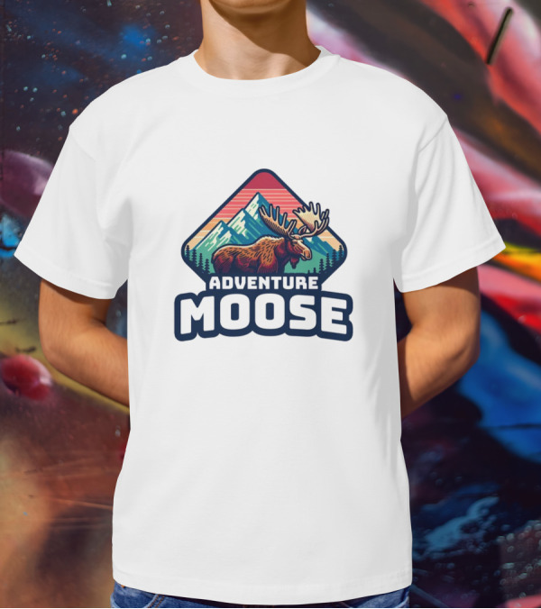 Adventure Moose Mountain Wilderness Retro Trekking T-Shirt