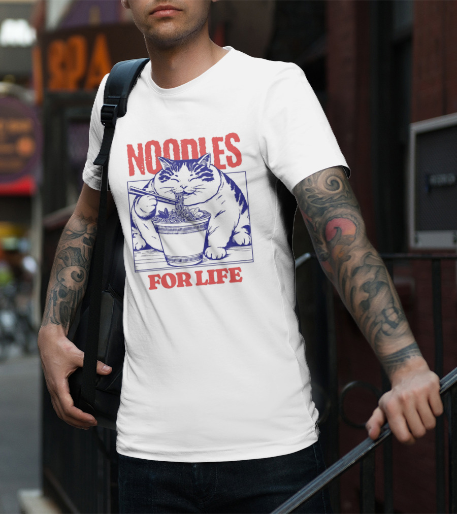 Noodles For Life Cat Eating Ramen T-Shirt