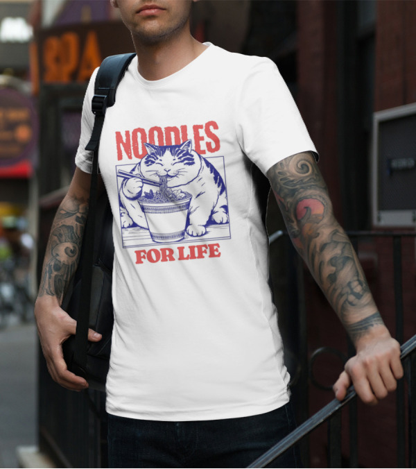 Noodles For Life Cat Eating Ramen T-Shirt