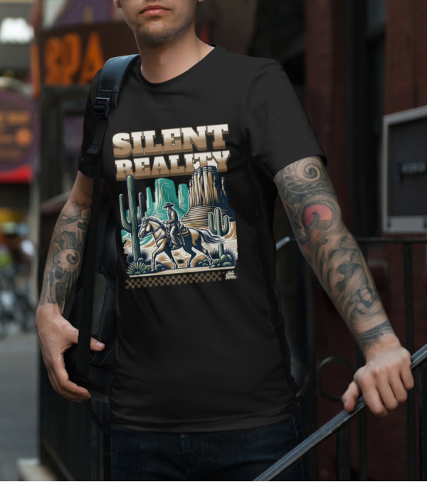 Silent Reality Cowboy Landscape With Cactus And Buttes T-Shirt