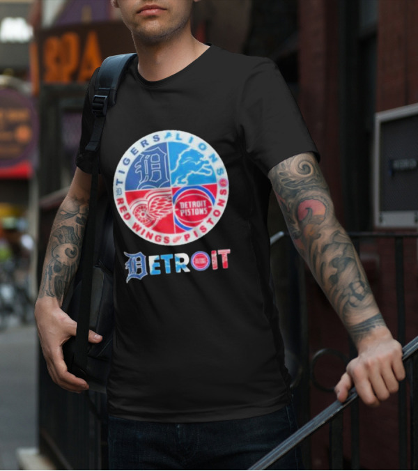 Detroit Tigers Lions Red Wings Pistons Circle T-Shirt
