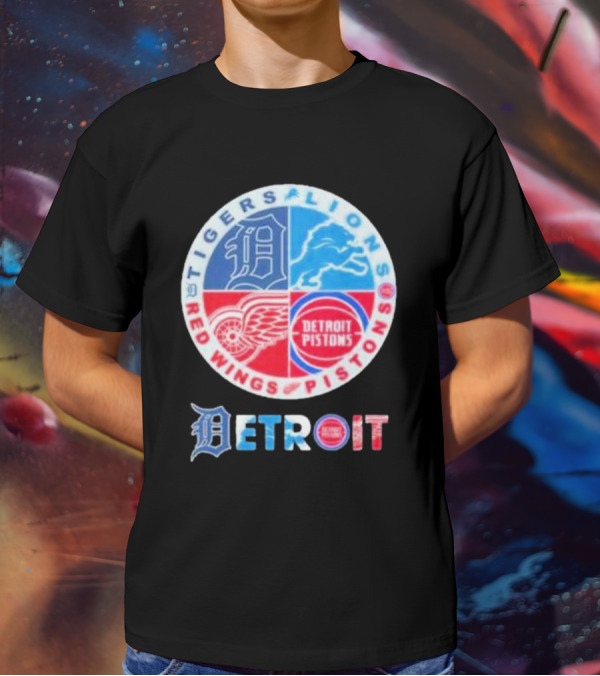 Detroit Tigers Lions Red Wings Pistons Circle T-Shirt