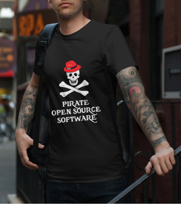 Jeff Geerling Pirate Open Source Software Skull With Red Hat T-Shirt