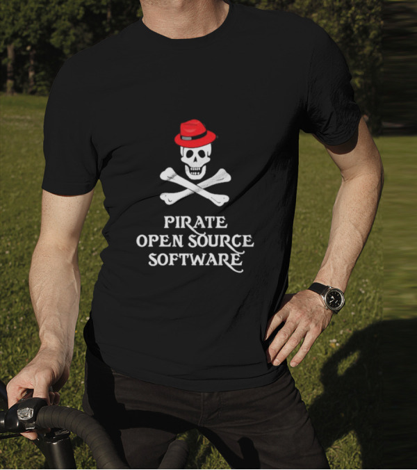 Jeff Geerling Pirate Open Source Software Skull With Red Hat T-Shirt