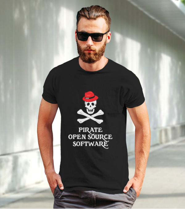 Jeff Geerling Pirate Open Source Software Skull With Red Hat T-Shirt