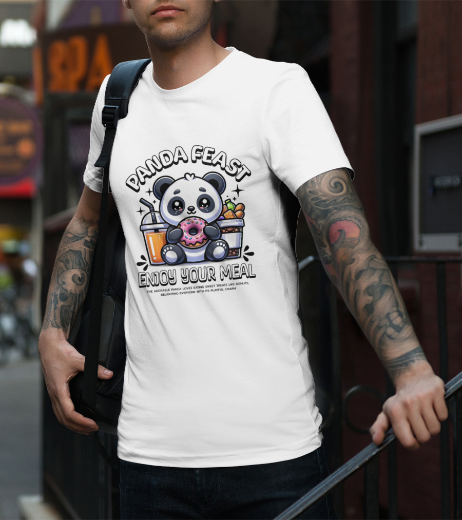 Panda Feast Enjoy Your Meal Cute Donut Drink Food Charm T-Shirt