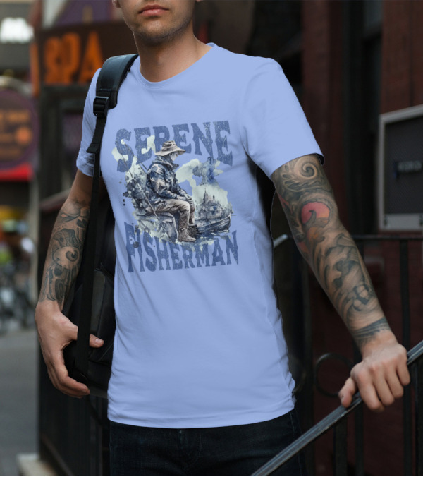 Serene Fisherman In Tranquil Lakeside Town With Boat And Reflection T-Shirt