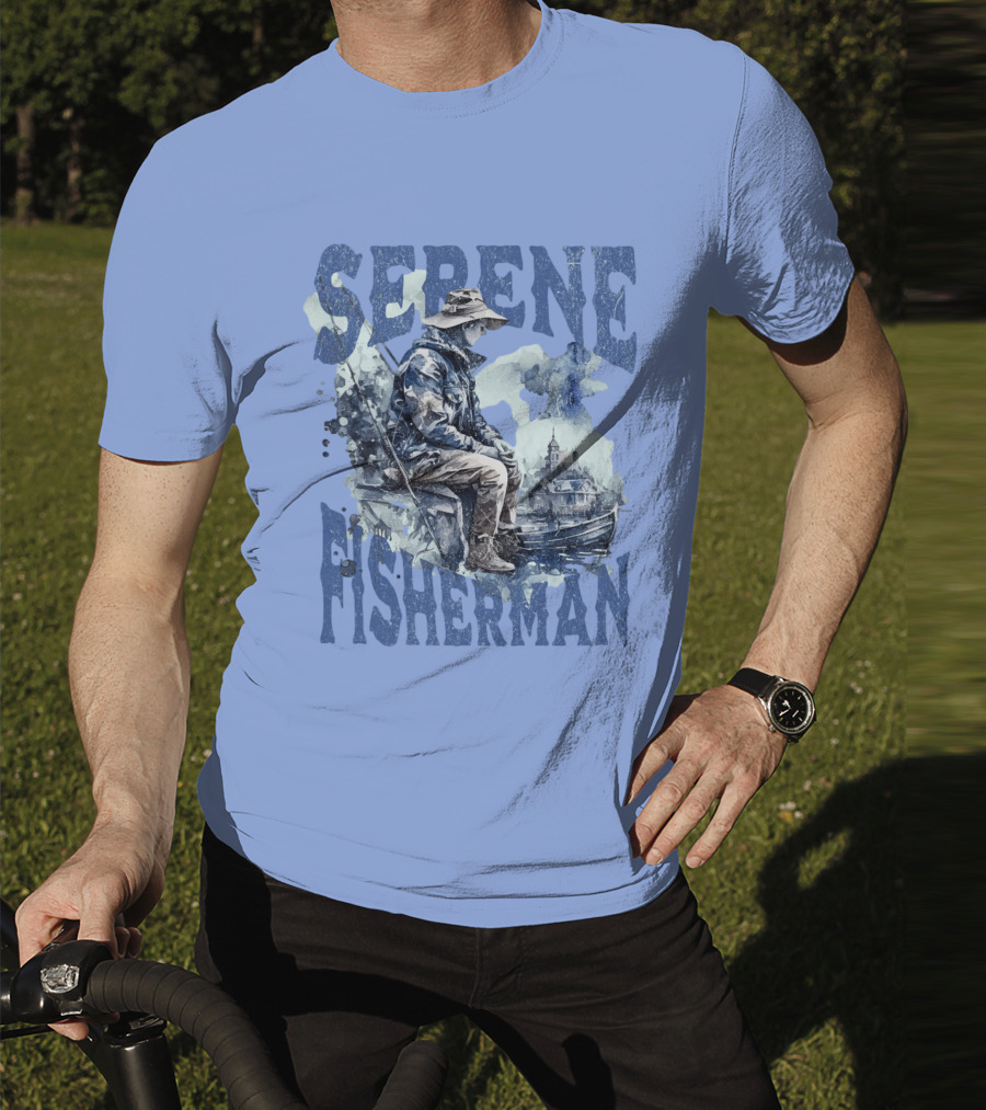 Serene Fisherman In Tranquil Lakeside Town With Boat And Reflection T-Shirt