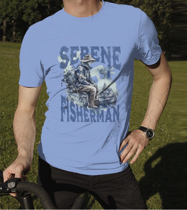 Serene Fisherman In Tranquil Lakeside Town With Boat And Reflection T-Shirt